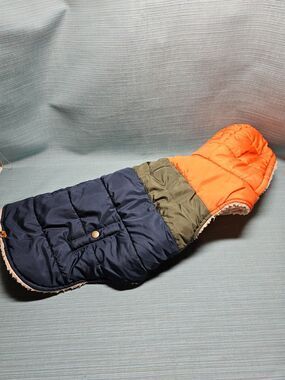 Hotel Doggy Color Block Sherpa Parka with Hood Size Large Orange/blue/green wool
